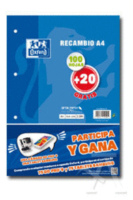 Recambio Oxford School Cuadros A4 100 H + 20 H 4X4 90 Gr C/Margen