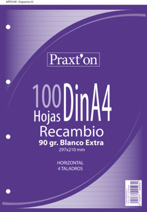 Recambio Horizontal A4 Pacsa 90 Grs 4 Taladros 21281